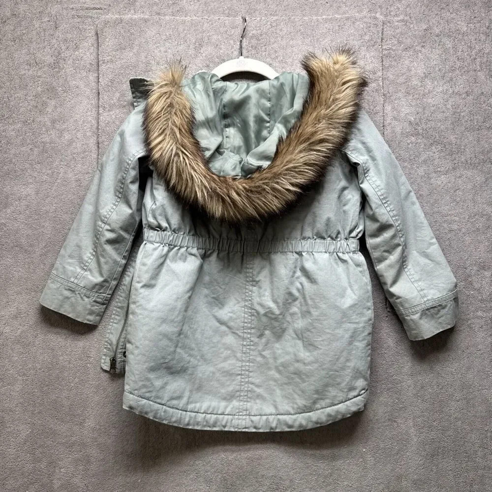 Gap Kids Sherpa-Lined Utility Parka Small‎ Sage Faux Fur Jacket Hooded Insulated